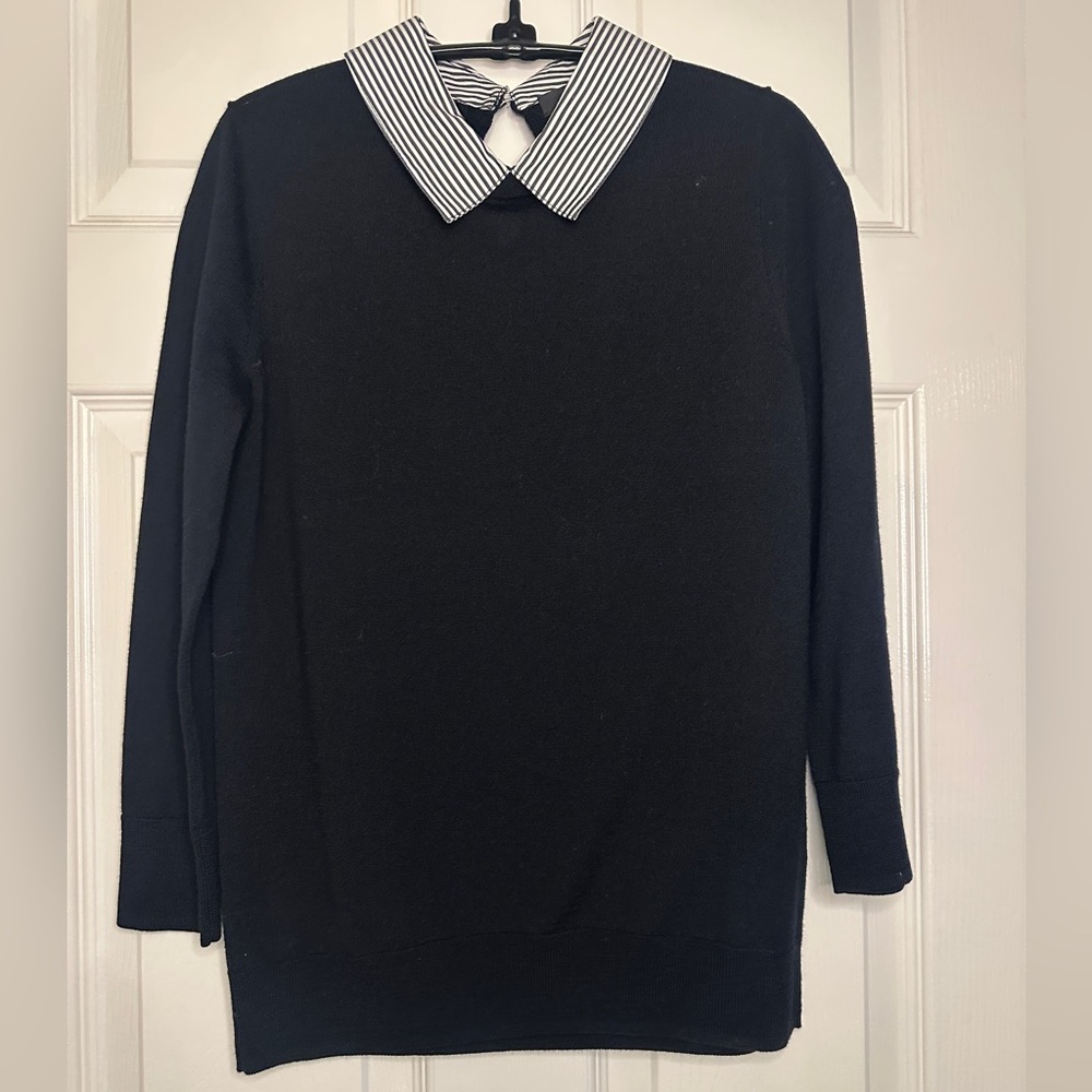 J.Crew Black Sweater with Striped Collar - Size XS
